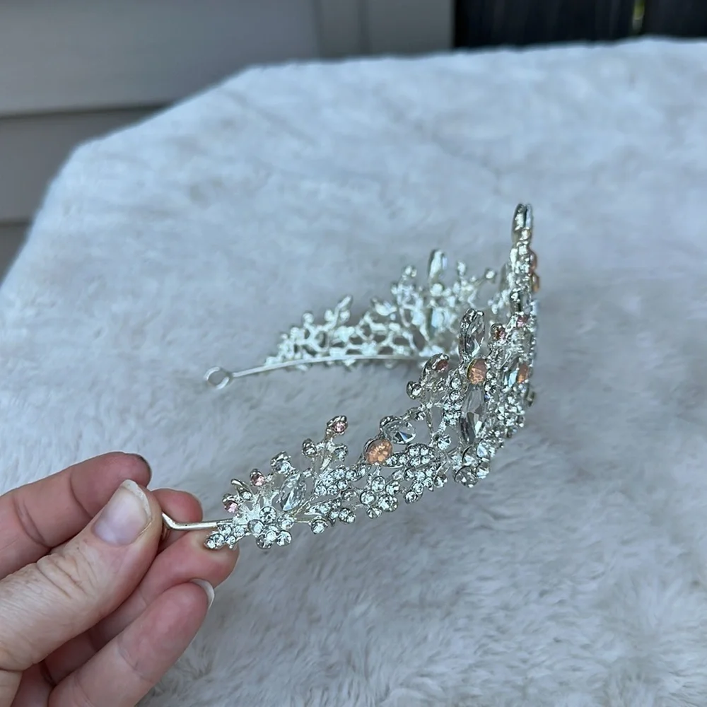 Elegant Silver and Pink Crystal Tiara